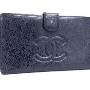 CHANEL Black Caviar Leather Logo Wallet